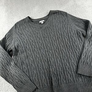 Croft Barrow Sweater Womens 1x Gray Cable Knit V Neck‎ Fisherman Preppy Academia